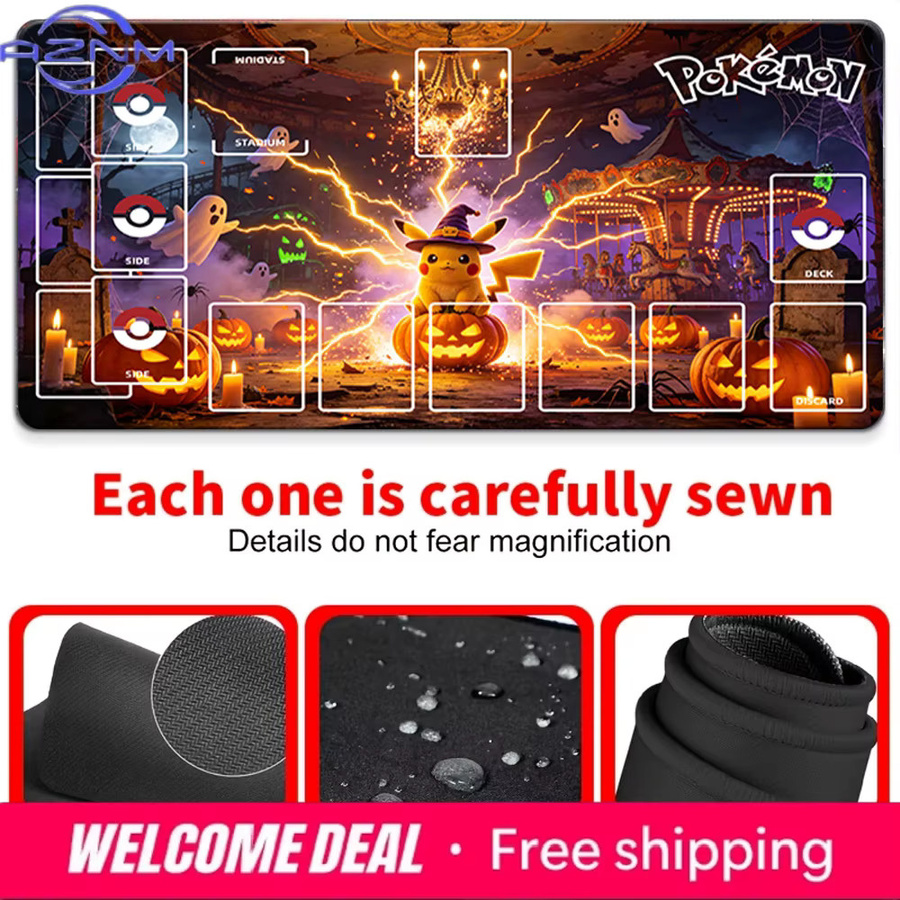 Potdemiel Pokémon TCG Spielmatte Halloween Hexen-Pikachu, rutschfestes Gaming-Mauspad und Schreibtischunterlage, mehrfarbig - Bild 4