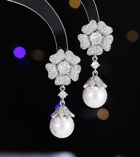 YIRAN Ohrringe, Zirkonia, Perle, Messing, gray, Damen - Bild 1
