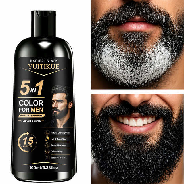 YUITIKUE 5-in-1 Herren Haarfarbe Shampoo, Schwarz, für Haar und Bart - Bild 1