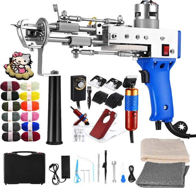 Rbefeuly 2-in-1 Elektrische Tufting-Pistole Set in Silber und Blau mit Stoff und Teppichschneider zur Teppichherstellung - Bild 1