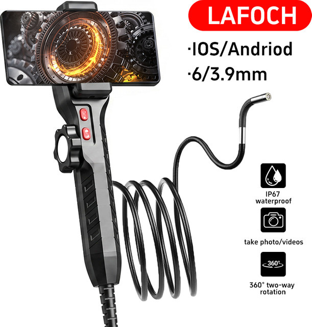 LAFOCH Endoskop 1080P mit Einzelobjektiv 6,2/3,9mm und 360 Grad für die Kohlenstoffablagerungserkennung in Dieselmotoren, Schwarz - Bild 1