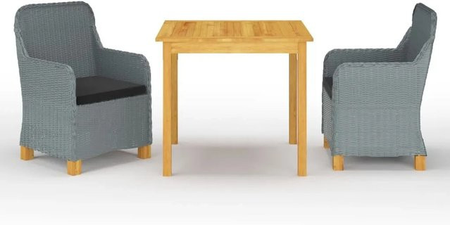 vidaXL 3-tlg Garten-Essgruppe Modell 2 aus Akazien-Massivholz in Hellgrau - Bild 1