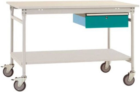 Manuflex BB5351.5021 BASIS mobiler Beistelltisch mit Melamin-Platte und Einzelschubfach, Farbe: Wasserblau, B/T/H: 150 x 80 x 85 cm - Bild 1