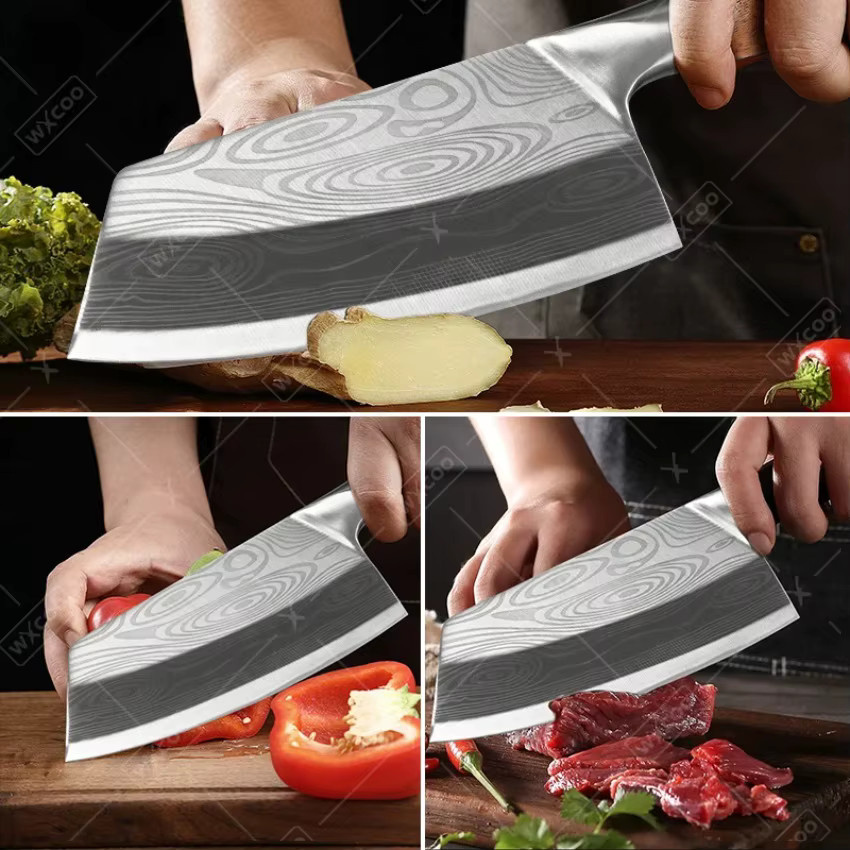 WXCOO Multifunktionales Edelstahl-Küchenmesser mit Holzgriff in Silber, Japanisches Fleischmesser zum Entbeinen und Obstschäler - Bild 3