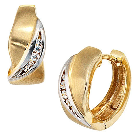 Colfem Creolen 333 Gelbgold, bicolor, mattiert, 10 Zirkonia, Unisex - Bild 1