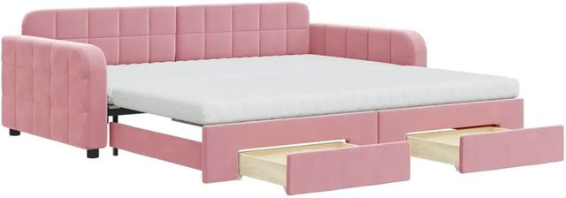 vidaXL Ausziehbares Tagesbett mit Schubladen in Rosa aus Samt, B/T: 100 x 200 cm - Bild 1