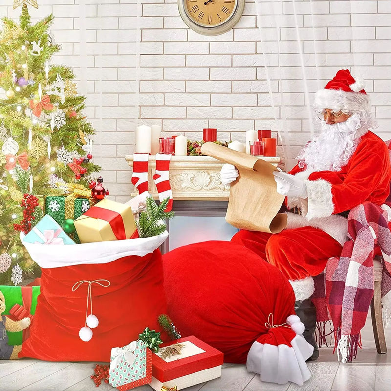 Roter Weihnachts-Geschenksack aus Samt mit Kordelzug für Kinder und Dekoration, B: 70 cm, H: 50 cm - Bild 2