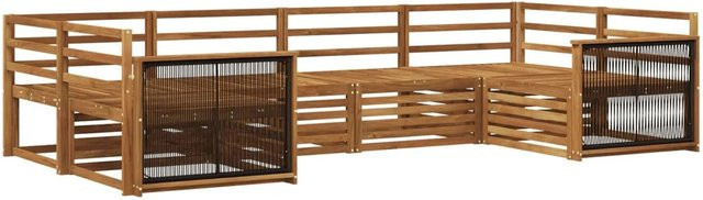 vidaXL Outdoor-Sofagarnitur aus Akazienholz in L-Form, 6-teiliges Gartenmöbel-Set mit Kissen in Braun und Beige - Bild 1