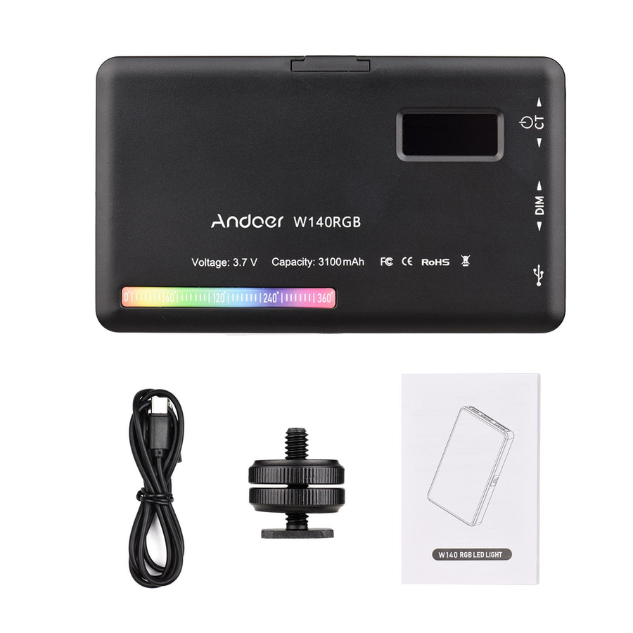 Andoer W140 RGB-LED-Videoleuchte in Schwarz, wiederaufladbares Fotografie-Fülllicht mit CRI95+, dimmbar, 2500K-9000K - Bild 4
