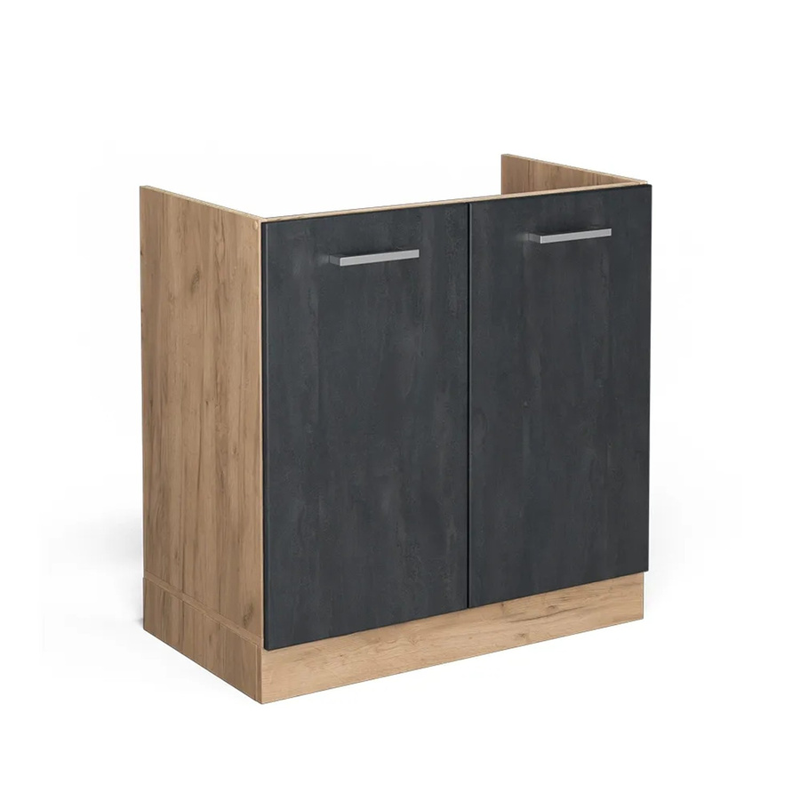Vicco Spülenunterschrank R-Line Küche Schwarz Eiche ohne Arbeitsplatte Breite: 80 cm, Höhe: 81,6 cm, Tiefe: 46 cm - Bild 2