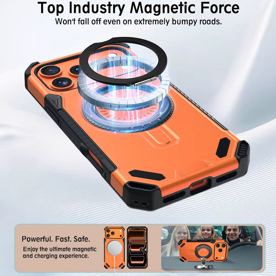 WSSHE Schutzhülle für iPhone 17 16 Pro Max mit farbigem Ringhalter und magnetischer Halterung in Orange - Bild 4