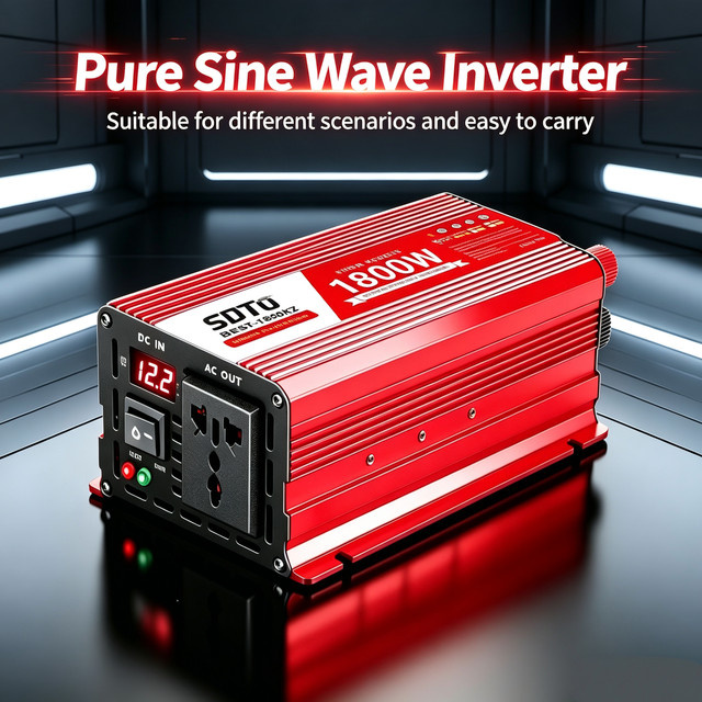 SUTU Reiner Sinus-Wechselrichter DC 12V/24V zu AC 220V 50Hz mit Universal- und Europasteckdose in Rot - Bild 1