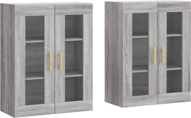 vidaXL Wandschränke 2er-Set in Grau Sonoma mit Glastüren aus Holzwerkstoff und Glas, H: 90,0 cm, B: 76,7 cm, T: 34,0 cm - Bild 1
