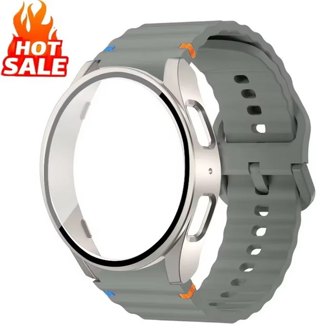 Samsung Uhrenarmband mit Hülle und Glasfolie, Silikon, Galaxy Watch 7 6 5 4 - Bild 1