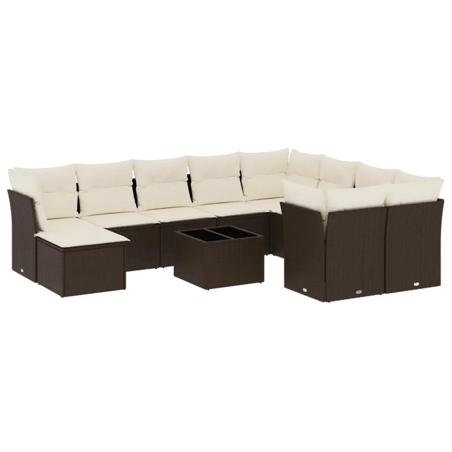 vidaXL 11-tlg. Garten-Sofagarnitur in L-Form aus braunem Polyrattan mit UV-beständigen Kissen - Bild 2