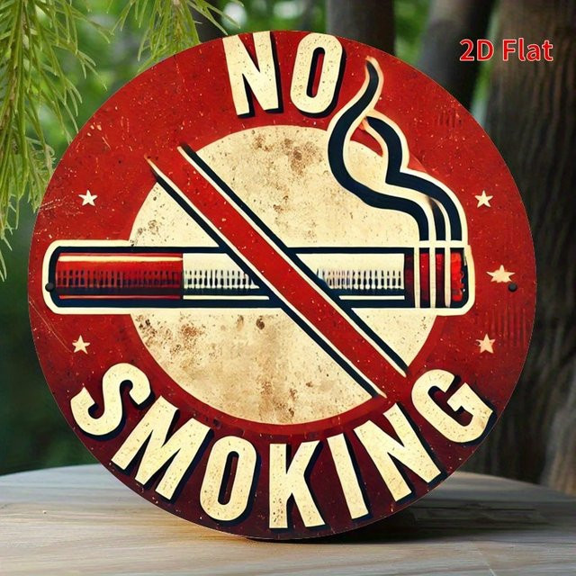 Potdemiel Vintage No Smoking Metallschild in Rot-Weiß, rund, Durchmesser: 19,81 cm - Bild 1