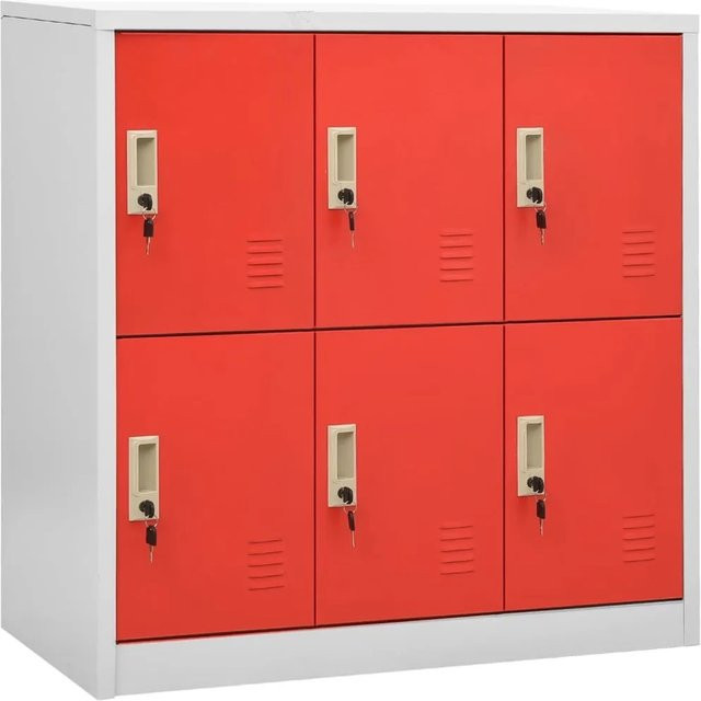 vidaXL Schließfachschränke aus Stahl Set 5 Stück, Hellgrau und Rot, B/T/H: 90 x 45 x 92,5 cm - Bild 1