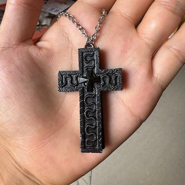 YJSTY Halskette, Doppeltes Kreuz Schlangen, Legierung, Schwarz, Unisex - Bild 1