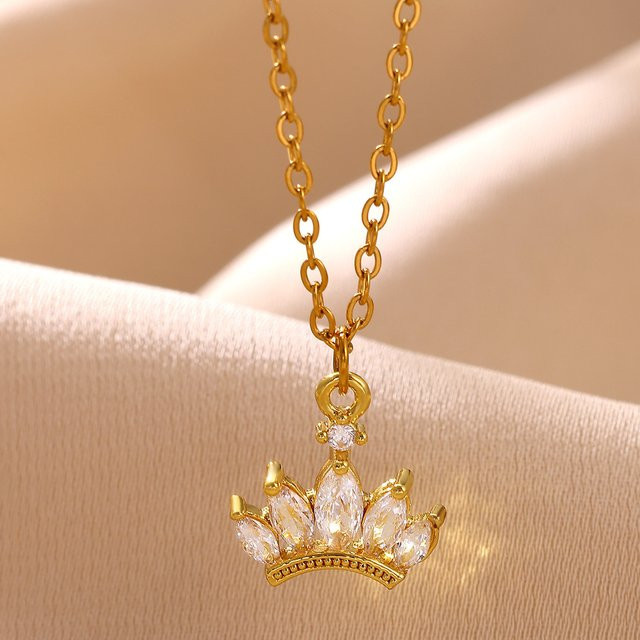 HPTOTMG Halskette in Kronenform, Gold, Kristall, Zirkonia, Damen - Bild 1