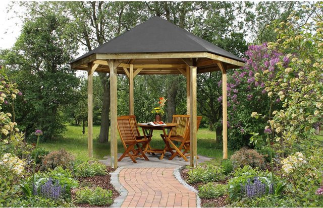 WEKA Sitzlaube Paradies 1 sechseckiger Pavillon aus Holz in Beige mit Zeltdach B: 326 cm, T: 376 cm - Bild 1