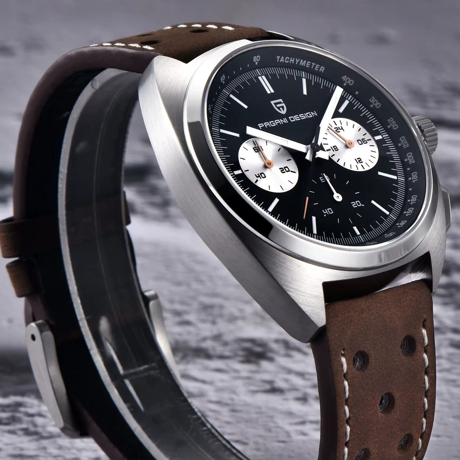 PAGANI DESIGN Chronograph Armbanduhr, Quarz, Edelstahl, Leder, Herren - Bild 2