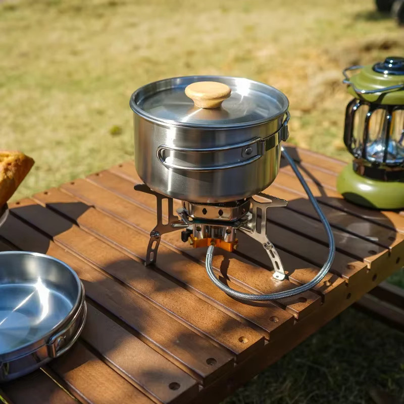 CLS&NOBANA Camping-Topfset aus 304 Edelstahl in Silber, 2-teiliges Outdoor-Kochgeschirr-Set für Wandern und Picknick - Bild 4
