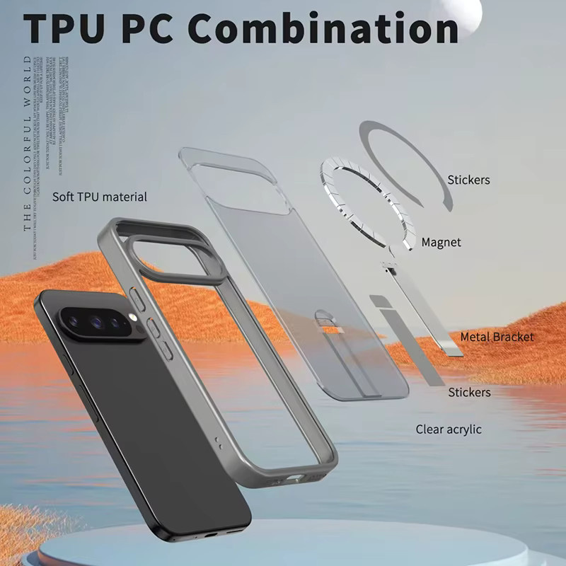 Magnetische Metall-Handyhülle mit unsichtbarem Halter für MagSafe und Objektivschutz für Google 10Pro XL und 9A in Grau und Transparent - Bild 4