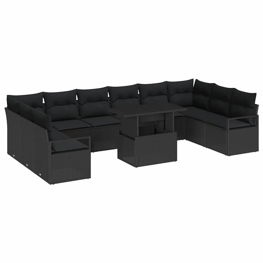 vidaXL Garten-Sofa-Set aus Polyrattan in Schwarz mit 11-teiligem U-Shape Design, Polsterung und integriertem Stauraum - Bild 2