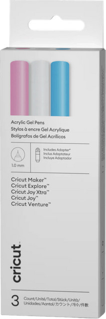 Cricut Acryl-Gelstifte 1,0 mm 3er-Set mit Adapter in Pink, Weiß, Blau und Multicolour - Bild 1