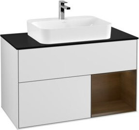 V&B Finion Waschtischunterschrank mit LED-Beleuchtung und Regalelement, Wandmontage, Weiß lackiert, Breite: 100 cm - Bild 1