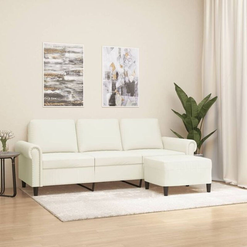 Vidaxl 3-Sitzer-Sofa mit Hocker in Beige aus Samt und Metall im modernen Design - Bild 1