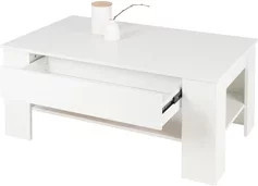 ML-Design Couchtisch mit Schublade und Ablage in Weiß, B/T/H: 110 x 65 x 48 cm - Bild 1