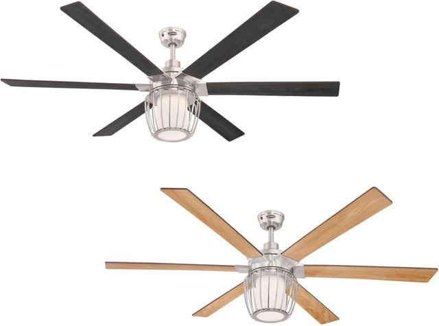 WESTINGHOUSE Deckenventilator Willa mit LED-Beleuchtung und Fernbedienung, Silber/Braun, Durchmesser: 153 cm - Bild 1