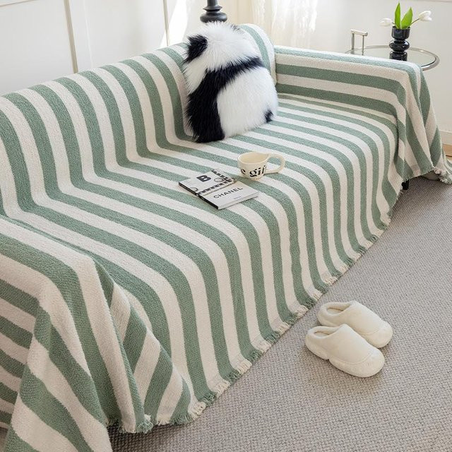 JINGYUE Pet Sofatuch im nordischen Design, verdickter Sofabezug aus Chenille und Fleece, grün gestreift, B: 180 cm, T: 150 cm - Bild 1