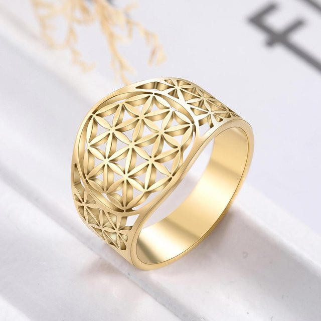 Rui Di Ring Blume des Lebens, Edelstahl, Gold, Damen, Vintage - Bild 1