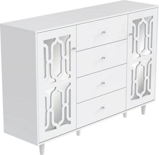 okwish Sideboard in Weiß mit Kristallgriffen für Wohnzimmer und Esszimmer, B/T/H: 147 x 40 x 102 cm - Bild 1