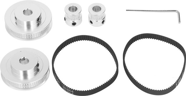2er-Set Synchronrad GT2 Zahnriemenscheibe aus Aluminiumlegierung von TOMTOP JMS in Silber für 6 mm breite Riemen mit 200 mm Länge und 8 mm Breite - Bild 1