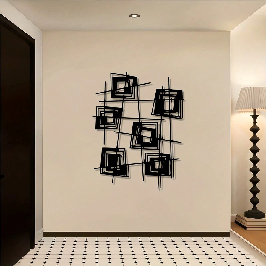 Vackstod Moderne Metall-Wandkunst von CIFBUY, abstrakte geometrische Wanddekoration aus Eisen in Schwarz und Weiß im industriellen Design - Bild 3