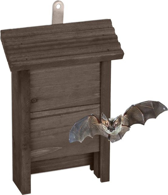 Relaxdays Fledermauskasten aus Tannenholz in Braun mit Metallhaken, B/T/H: 29 x 18 x 6 cm - Bild 1