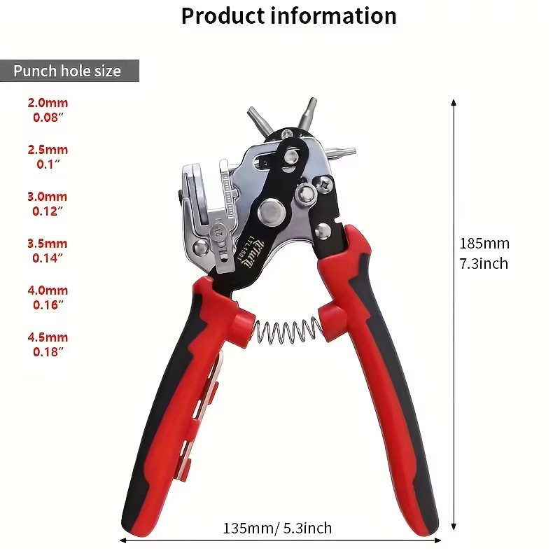 Lochzange und Ösenstanzer aus Metall als DIY-Werkzeug für Lederhandwerk und Uhrenarmbänder, Breite: 18,5 cm, Tiefe: 13,5 cm - Bild 6