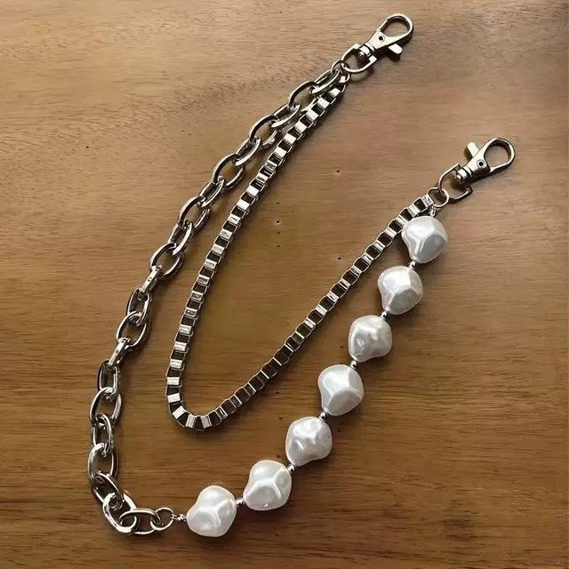 Jeans Taschenkette Doppelketten Perlen, silver brown, Unisex - Bild 1