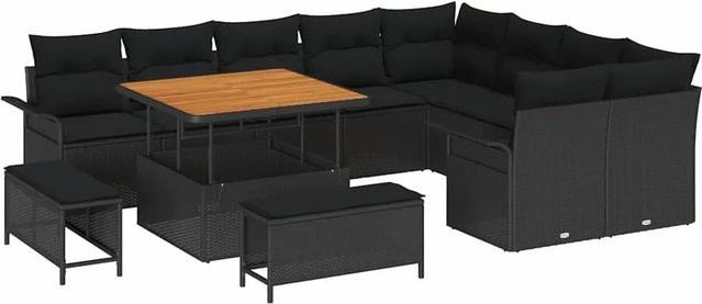 vidaXL Garten-Sofa-Set in L-Form mit 12-teiligem Zubehör, Kissen und integriertem Stauraum, Schwarz - Bild 1