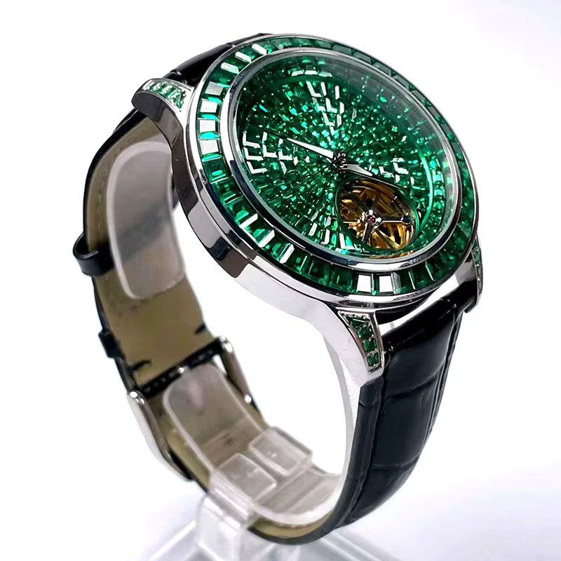 PINDU Design Armbanduhr Automatik, Edelstahl, Leder, Diamant, Herren - Bild 5