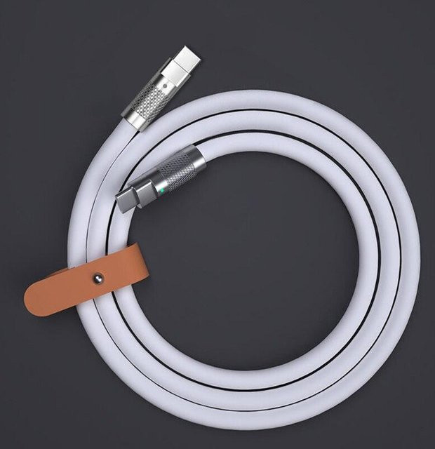 DUODUO 3C USB-C auf USB-C Schnellladekabel mit PD 6A und Zinklegierungsgelenk, Flüssigsilikon, weiß, Länge: 1,5 m - Bild 1