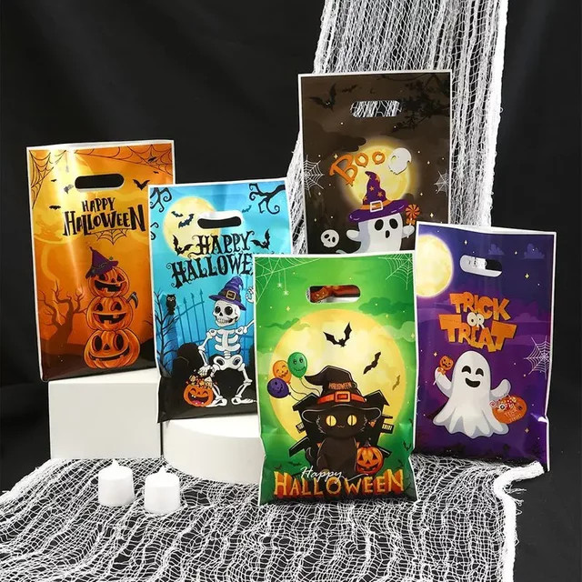 Halloween Süßigkeitentüten mit Griff in Geister- und Kürbis-Design, Mehrfarbig, aus Kunststoff - Bild 1