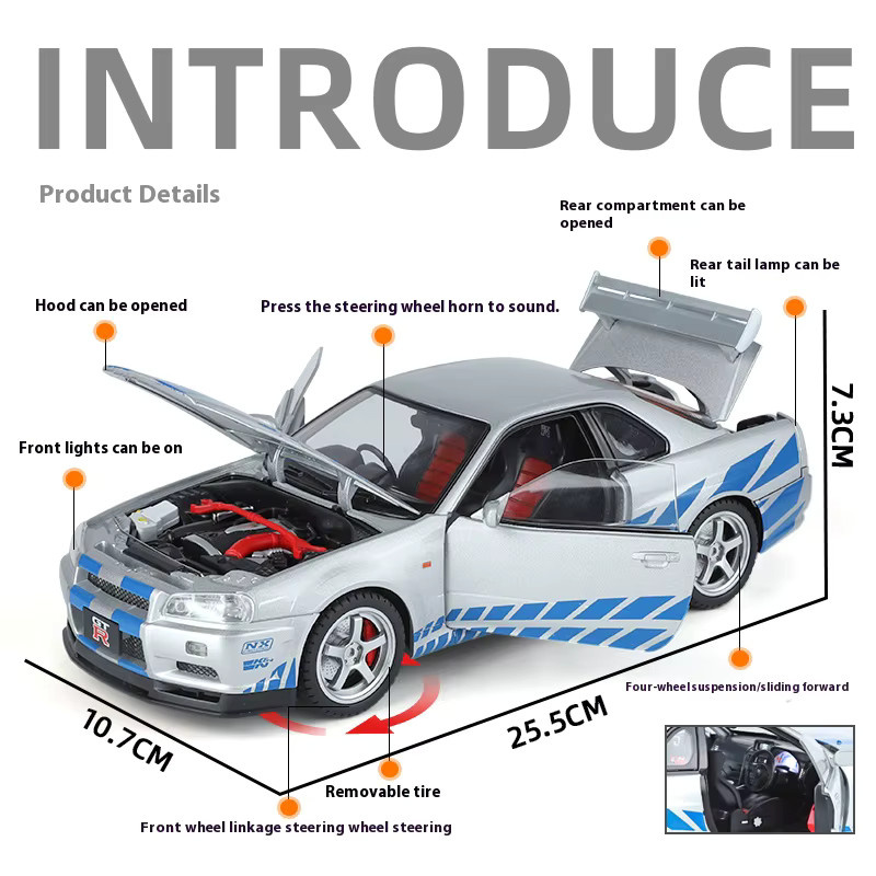 Maisto GTR Straßenauto-Legierungsmodell, 1:18, Metall, silver - Bild 3
