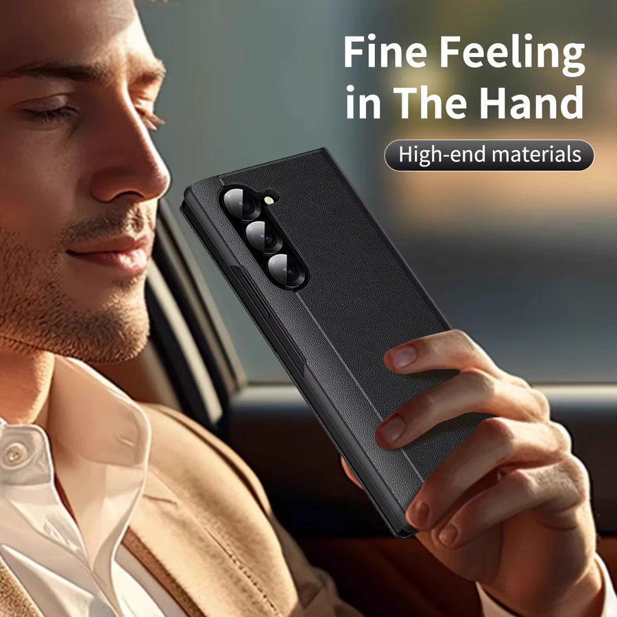 Leder Brieftasche Handyhülle mit Smart Card Insertion und Scharnierschutz für Samsung Galaxy Z Fold 7 6 5 4 3 in Schwarz - Bild 3