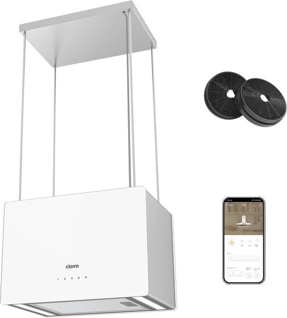CIARRA Inselhaube VM4850S Dunstabzugshaube in Weiß mit WIFI App-Steuerung und Touch-Bedienung, A+++, 700 m³/h, Umluft mit Aktivkohlefilter - Bild 1