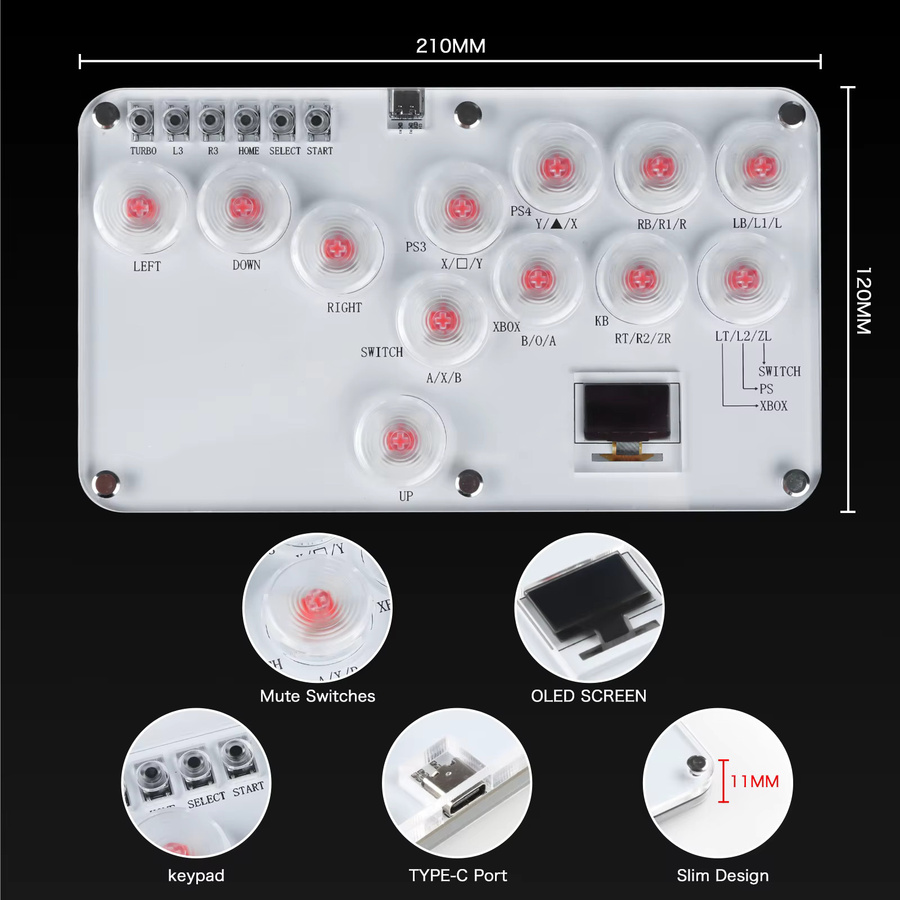 Ammtoo Arcade Joystick Hitbox Hebelloser Controller für PC, PS4, PS5 und Nintendo Switch in Weiß - Bild 3