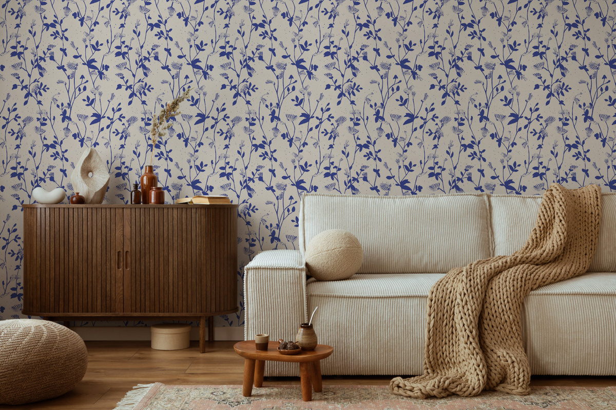 Sian Zeng Tapete Feather Plant in Ultramarinblau mit botanischem Floral-Design - Bild 1